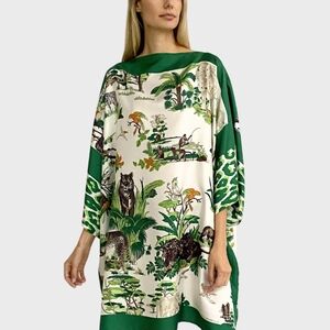 Rami Arabella tunic top PRINTED SILK KAFTAN: SAFARI: MINT